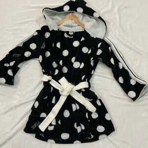 PINK Victoria's Secret Black and White Polka Dot Hooded Lounge Robe
